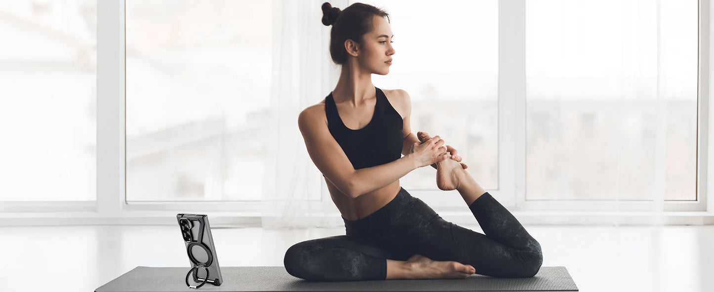 Oatsbasf Magnetic Phone Case for Samsung Galaxy Z Fold 6 5 Metal Slim Phone Protective Cover Shell with 360° Rotatable Stand