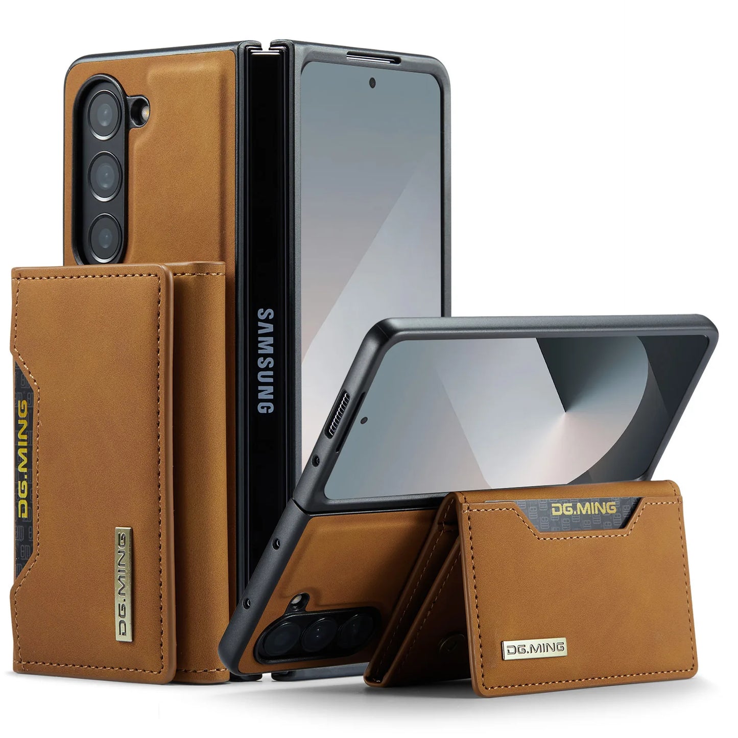 Z Fold 7 Phone Case for Samsung Galaxy Z Fold 6 5 4 3 Magnetic Detachable Metal Button Card Slot Bracket Wallet Pu Leather Cover