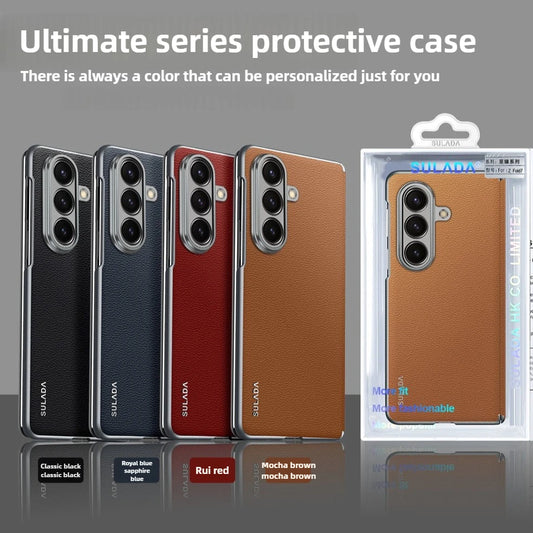 First Layer Cowhide Leather Phone Case for Samsung Galaxy Z Fold 7 Fold7 Metal Lens Protection Magnetic Attraction Hard Cover