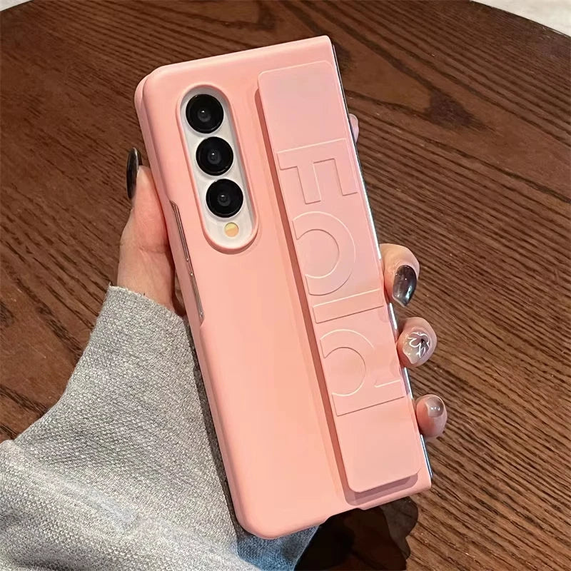 Luxury Wrist Strap Holder Phone Case For Samsung Z Fold 7 Cases Ultra Thin Matte PC Silicone Cover For Samsung Z Fold 6 5 4 3