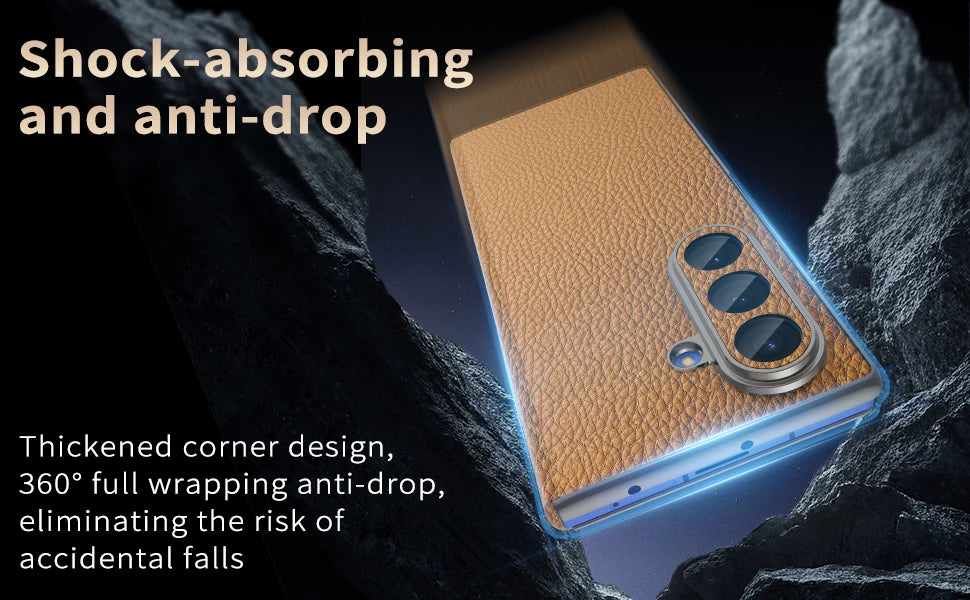 Genuine Cowhide Leather Phone Case for Samsung Galaxy Z Fold 7 Fold6 5 W24 W25 Fine Hole Lens Bumper Magnetic Suction Edge Cover