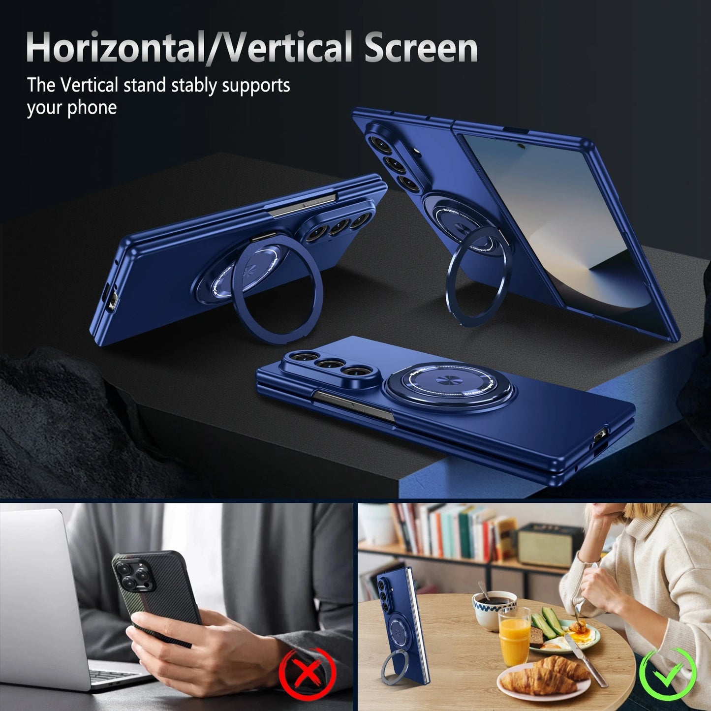 Luxury Military Armor Solid Color Magnetic 360 Bracket Phone Case For Samsung Z Fold 7 6 5 4 3 Wireless Charge Shockproof Cover