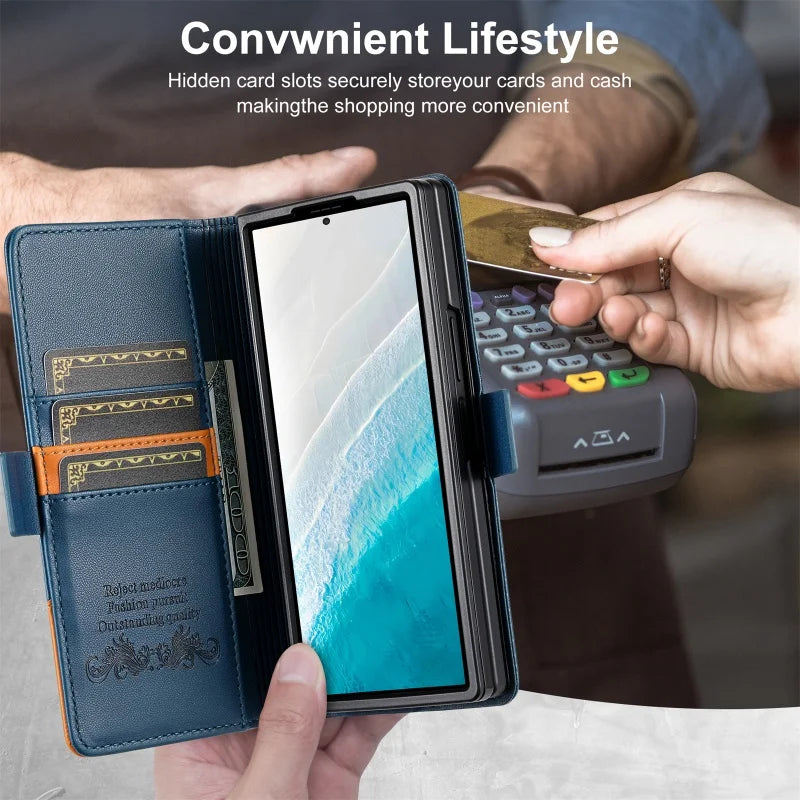 Luxury Magnetic Anti-theft Brush Leather Wallet Card Slot Phone Case for Samsung Galaxy Z Fold 7 6 5 4 3 Purse Holder Cover Etui