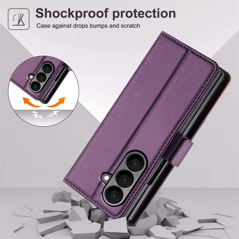 Luxury Magnetic Anti-theft Brush Leather Wallet Card Slot Phone Case for Samsung Galaxy Z Fold 7 6 5 4 3 Purse Holder Cover Etui