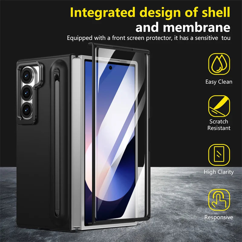 360 Full Protection Holder Phone Case for Samsung Galaxy Z Fold 7 6 5 4 3 With S Pen Slot Screen Glass Lens Holder Cover Z Fold6