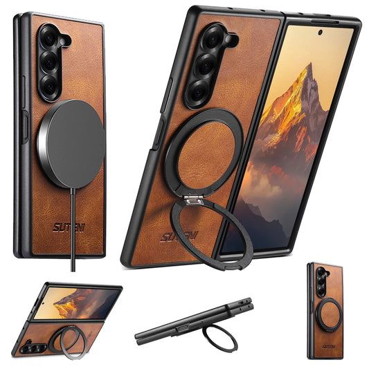 Oil Wax Leather Flip Phone Case for Samsung Galaxy Z Fold 7 Zfold6 5 Magnetic Wireless Charging Hardware Ring Bracket Back Cover