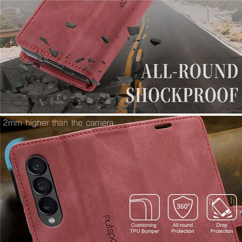 Retor Magnetic Leather Wallet Card Slots Phone Case for Samsung Galaxy Z Fold 7 6 5 4  Fold6 Fold5 Fold4 Flip Stand Cover Bag