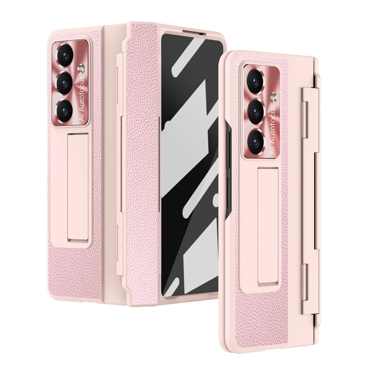 For Samsung Galaxy Z Fold 7 6 5 4 5G With Screen Protect Glass Film Luxury Leather One-Piece Plating Stand Hinge Shockproof Case