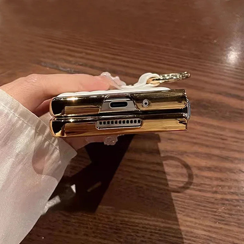 Leather Case with Ring Screen Protector for Samsung Galaxy Z, Fold 5, 6, 7 Z Fold 3, 4, Luxury Phone Case, Plating, Woman, Girl