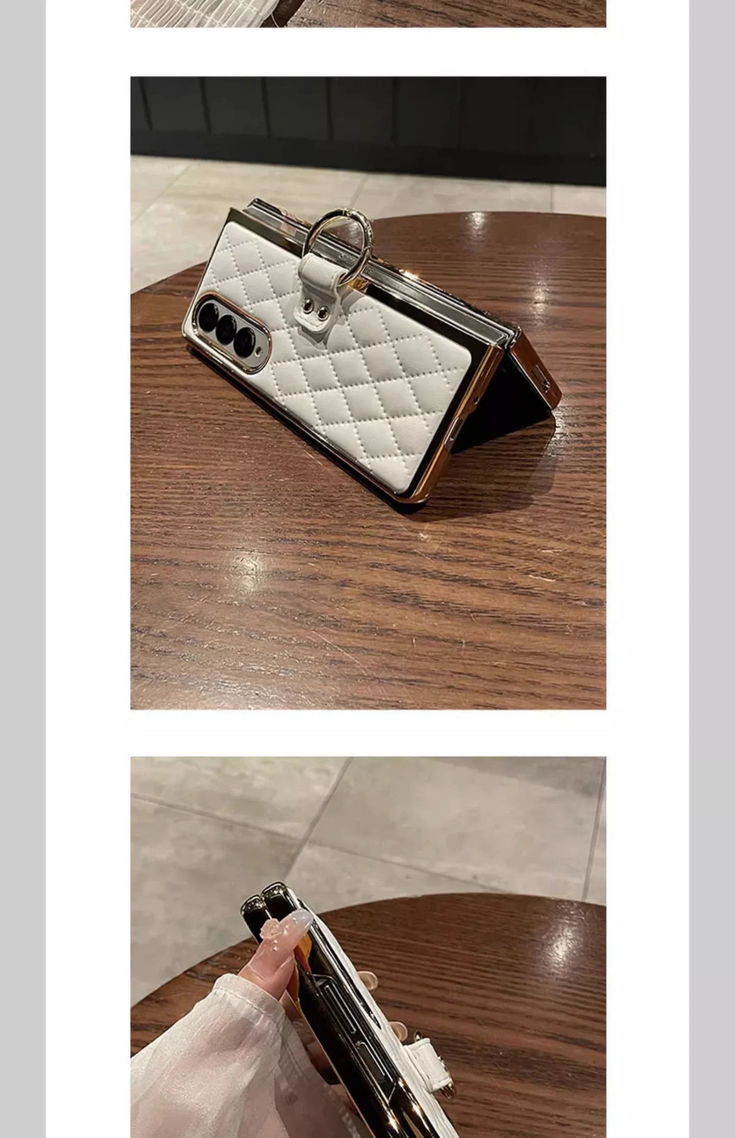 Leather Case with Ring Screen Protector for Samsung Galaxy Z, Fold 5, 6, 7 Z Fold 3, 4, Luxury Phone Case, Plating, Woman, Girl