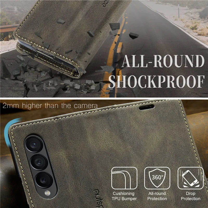 Retor Magnetic Leather Wallet Card Slots Phone Case for Samsung Galaxy Z Fold 7 6 5 4  Fold6 Fold5 Fold4 Flip Stand Cover Bag