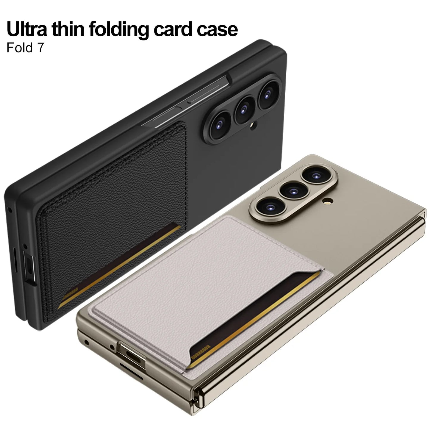 Fold7 Lichee Pattern Pu Leather Phone Case for Samsung Galaxy Z Fold 7 6 5 Card Slot Camera Protection Slim Anti Fall Hard Cover