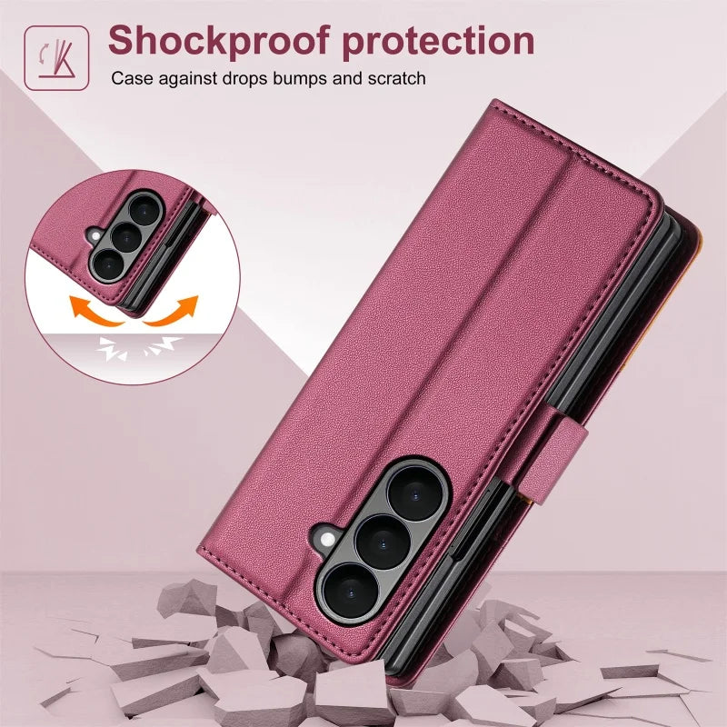 Luxury Magnetic Anti-theft Brush Leather Wallet Card Slot Phone Case for Samsung Galaxy Z Fold 7 6 5 4 3 Purse Holder Cover Etui