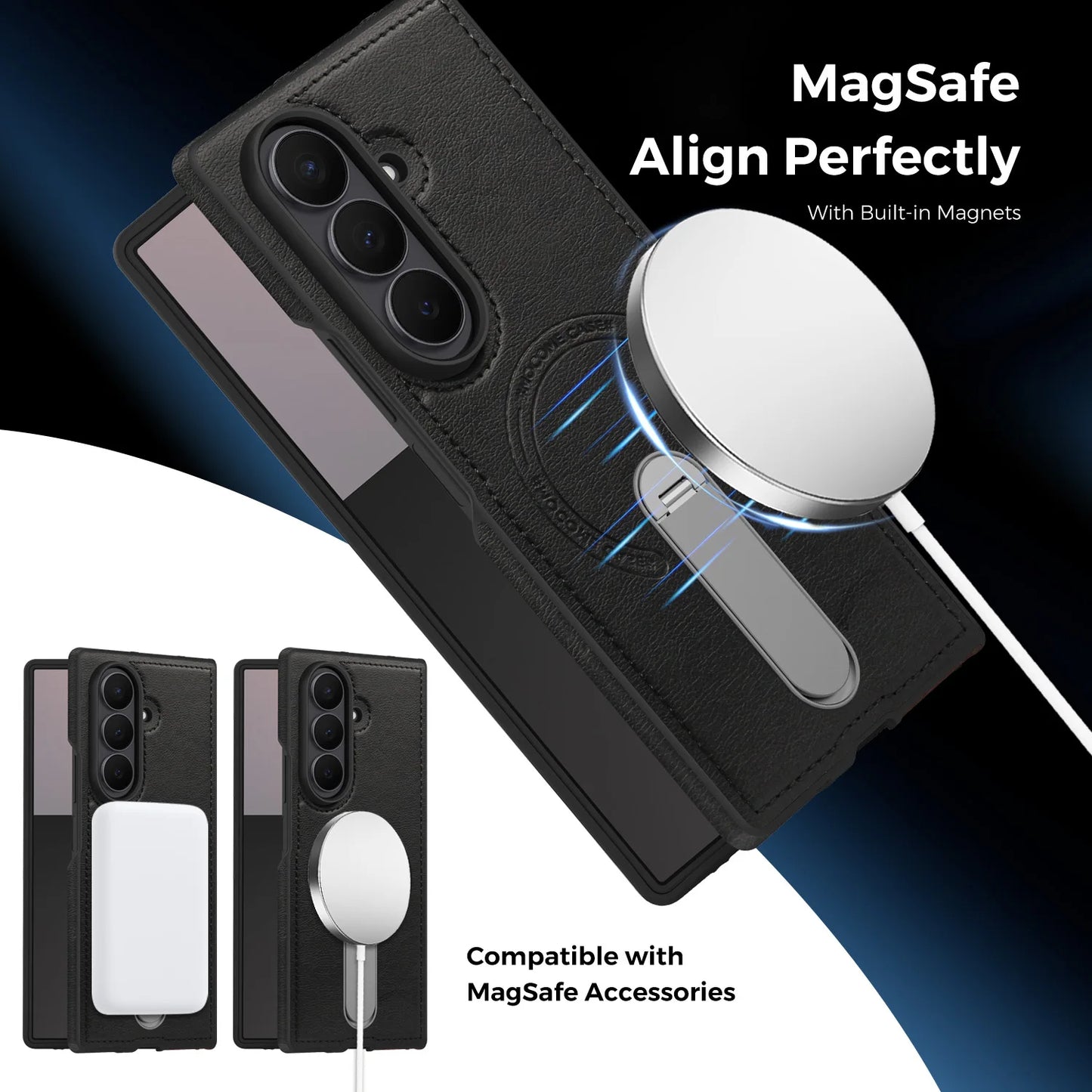 Fold 7 Strong Magnetic Phone Case for Samsung Galaxy Z Fold 7 6 5 4 3 Wireless Charging Metal Rotating Bracket Pu Leather Cover