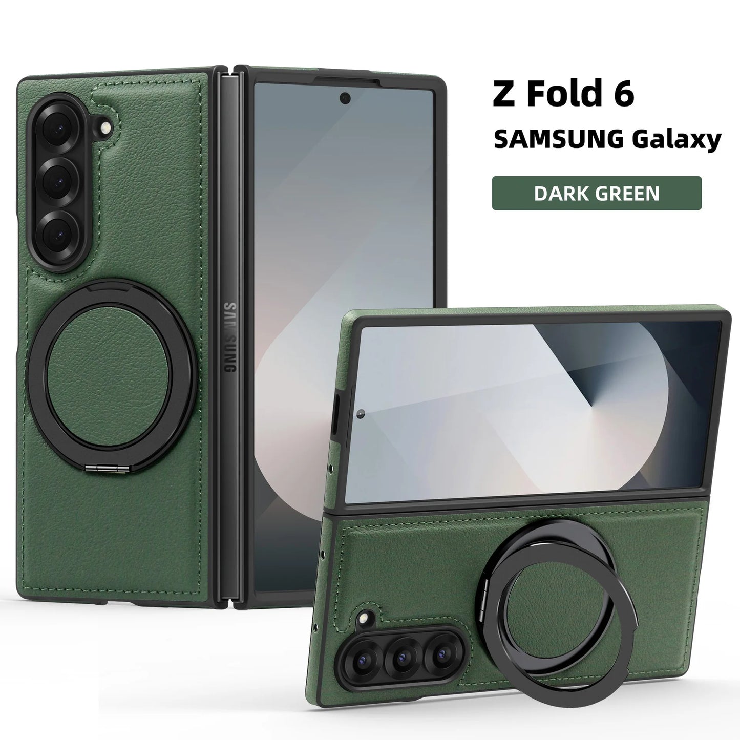 Phone Case for Samsung Galaxy Z Fold 7 Fold6 5 4 3 Strong Magnetic Ring&360 °rotating Bracket Wireless Charging Pu Leather Cover