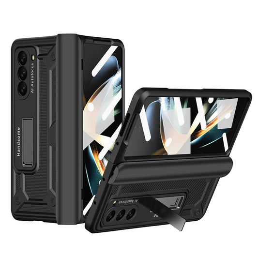 For Samsung Galaxy Z Fold 5 4 3 2 5G Armor Hinge Hidden Bracket PC Phone Case Screen Protector Film Shockproof Protector Case