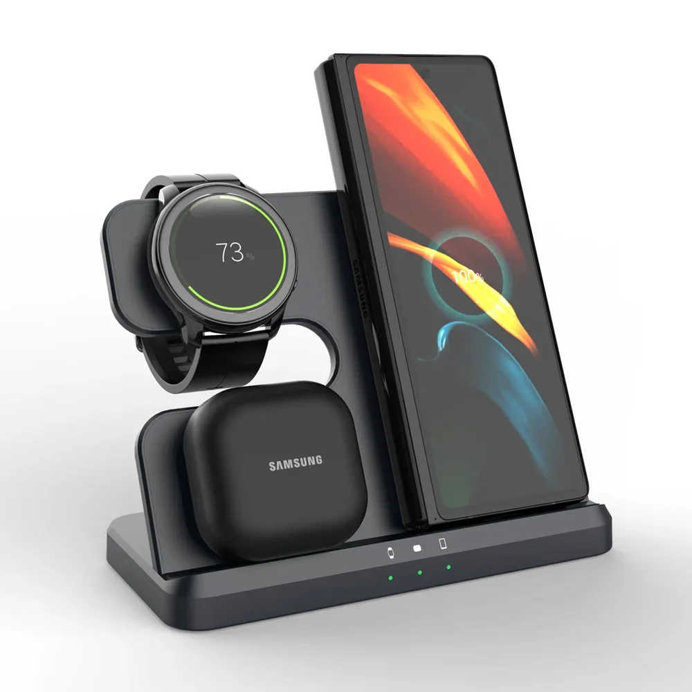 Galaxy Watch and Buds/Phones 3 in 1 Charger Wireless Charging Station for Samsung Watch 7 6 5 Pro/4 Active S25 Ultra S24 Flip 6