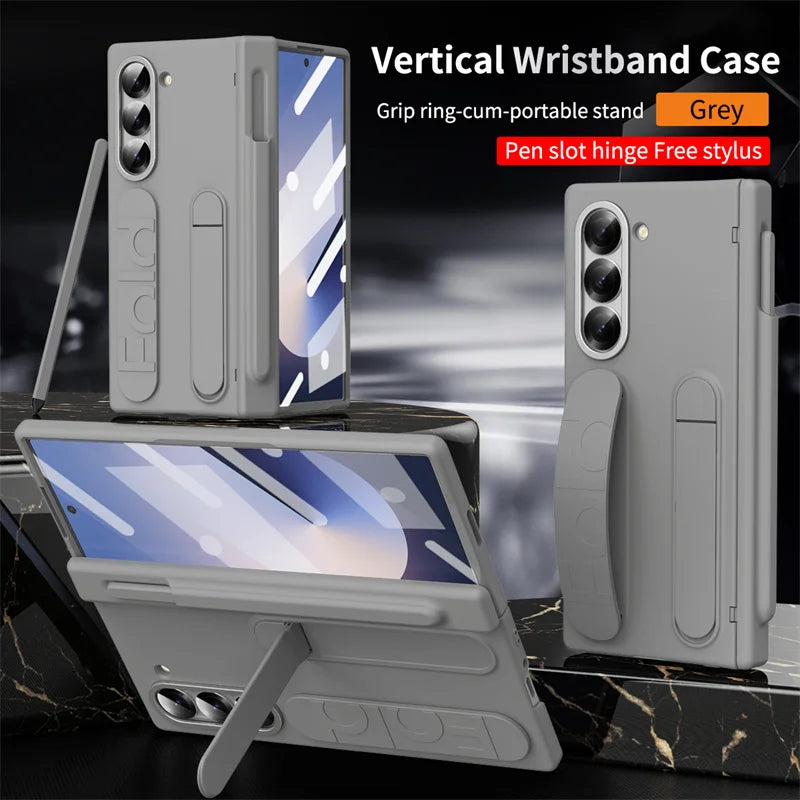 Hinge Wristband Holder Case for Samsung Galaxy Z Fold 7 6 5 4 3 5G With S Pen Slot Screen Glass Protective Cover For Z Fold 6