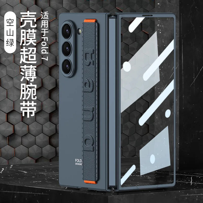 ZFold 7 High-end Screen Film+Phone Case for Samsung Galaxy Z Fold 7 6 Slim Elastic Wristband Wireless Charging Tough Pc Cover