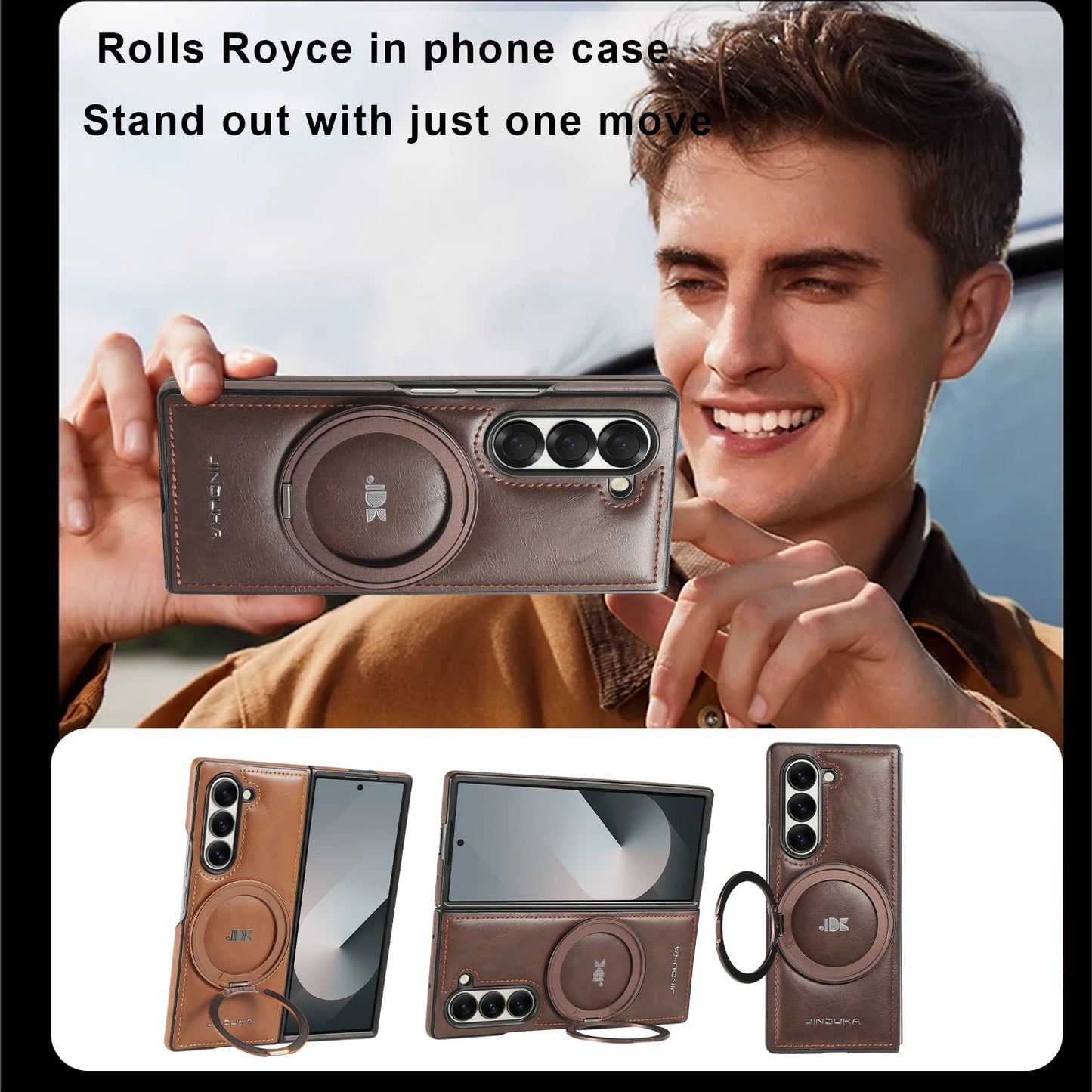 Z Fold7 Magnetic Electroplated Bracket Leather Flip Moblie Phone Case for Samsung Galaxy Z Fold 6 5 4 3 Protective Hard Cover