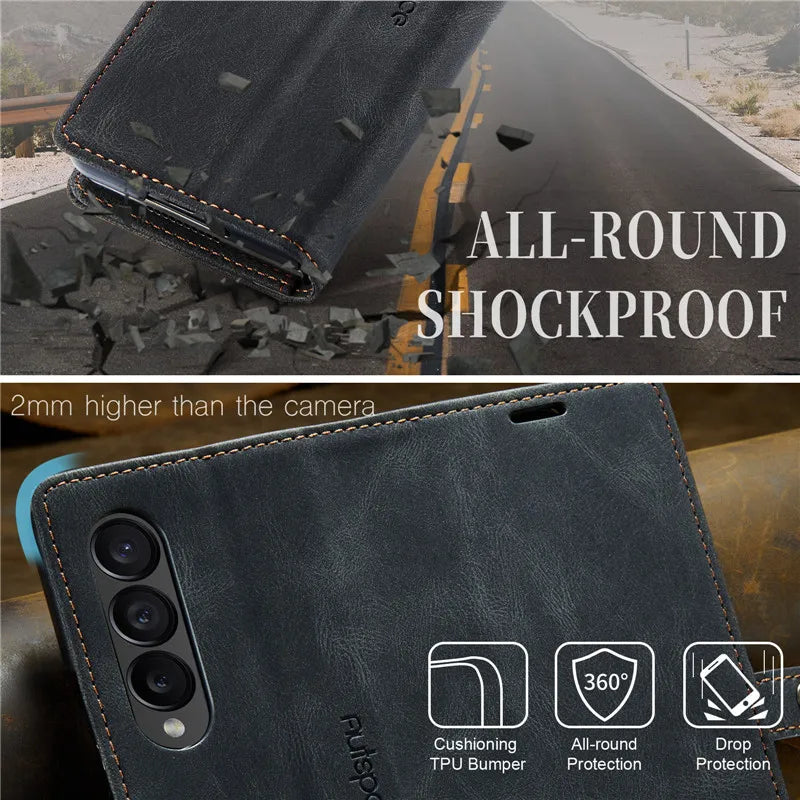 Retor Magnetic Leather Wallet Card Slots Phone Case for Samsung Galaxy Z Fold 7 6 5 4  Fold6 Fold5 Fold4 Flip Stand Cover Bag