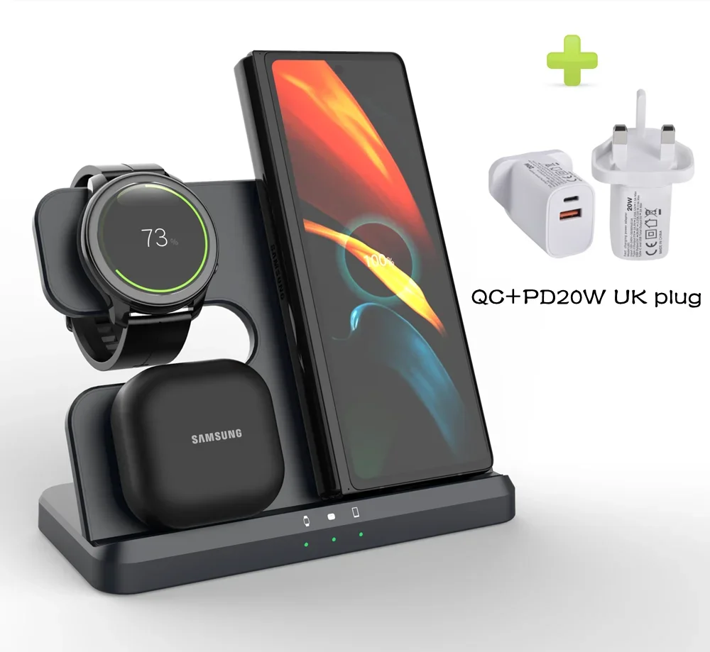 Galaxy Watch and Buds/Phones 3 in 1 Charger Wireless Charging Station for Samsung Watch 7 6 5 Pro/4 Active S25 Ultra S24 Flip 6