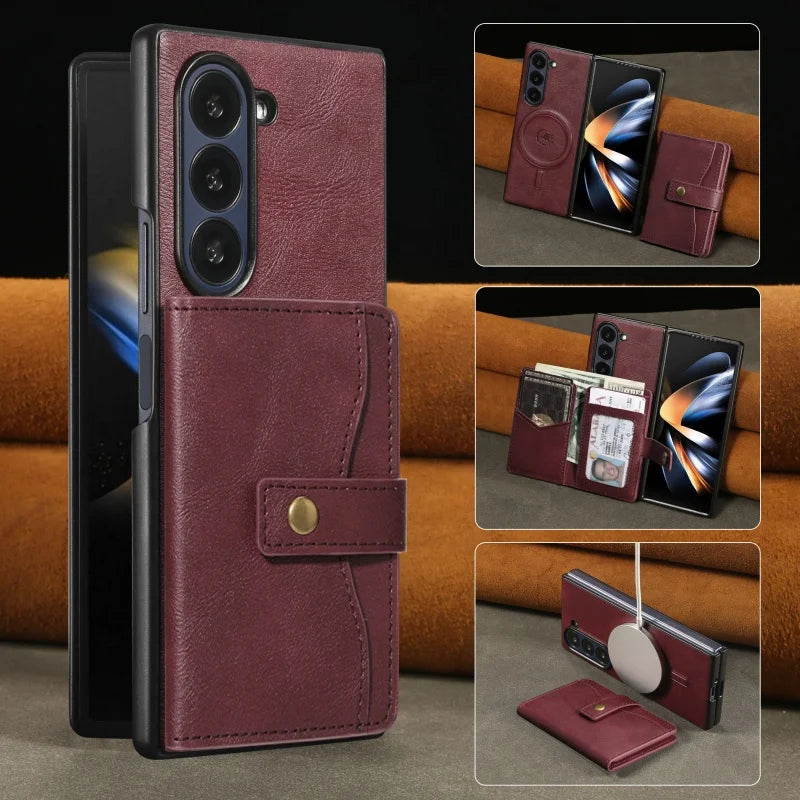 MagSafe Wireless Charging Wallet Card Phone Case For Samsung Galaxy Z Fold 7 6 5 4 3 Fold7 Fold6 Fold5 Flip Purse Holder Cover