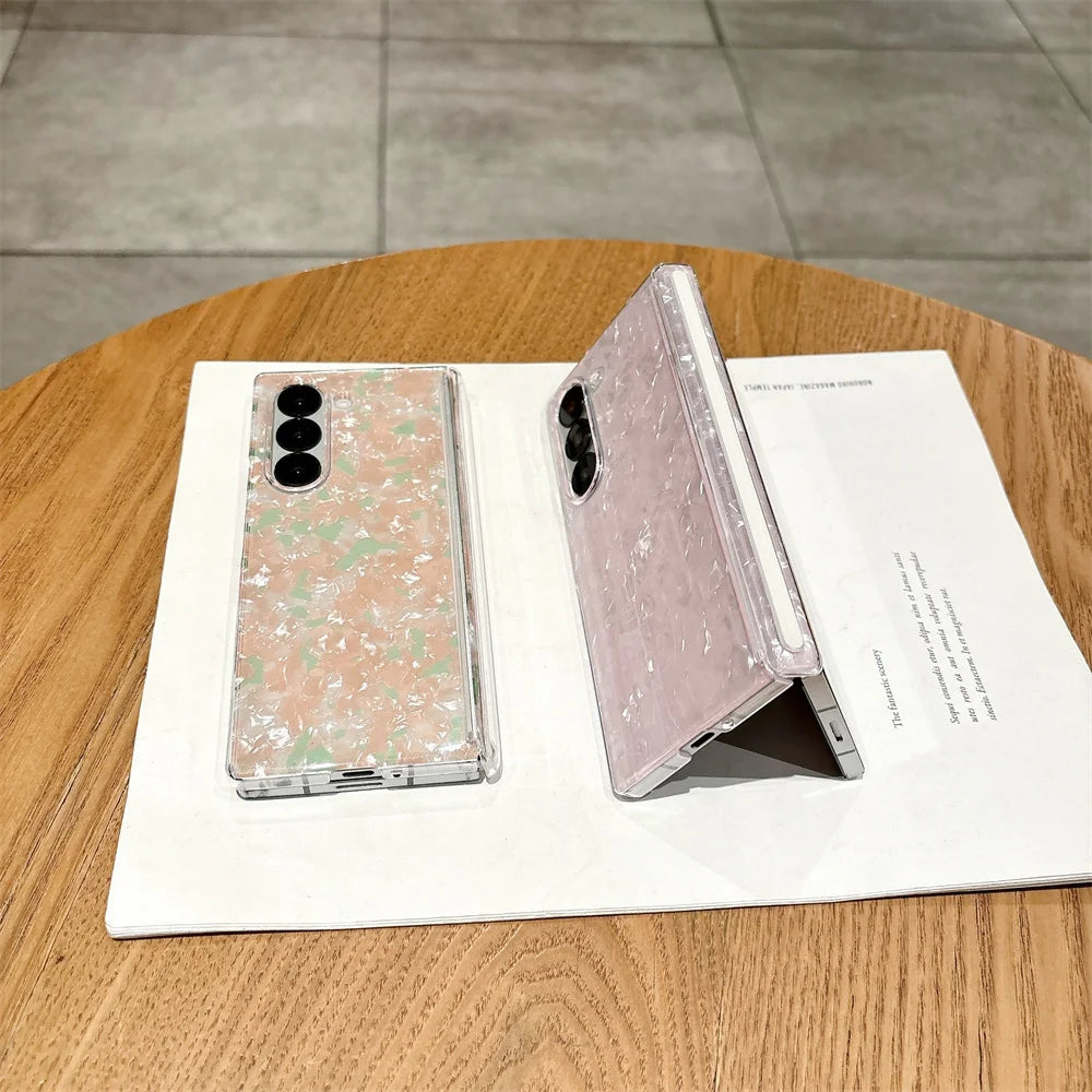 Luxury Aurora Shell Pattern Hard Case for Samsung Galaxy Z Fold 7 6 5 4