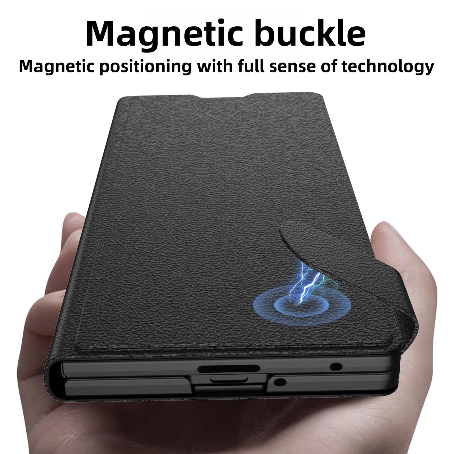 Fold7 Film+Phone Case for Samsung Galaxy Z Fold 7 Card Holder Magnetic Buckle Wallet Flip Wireless Charging Stand Leather Cover