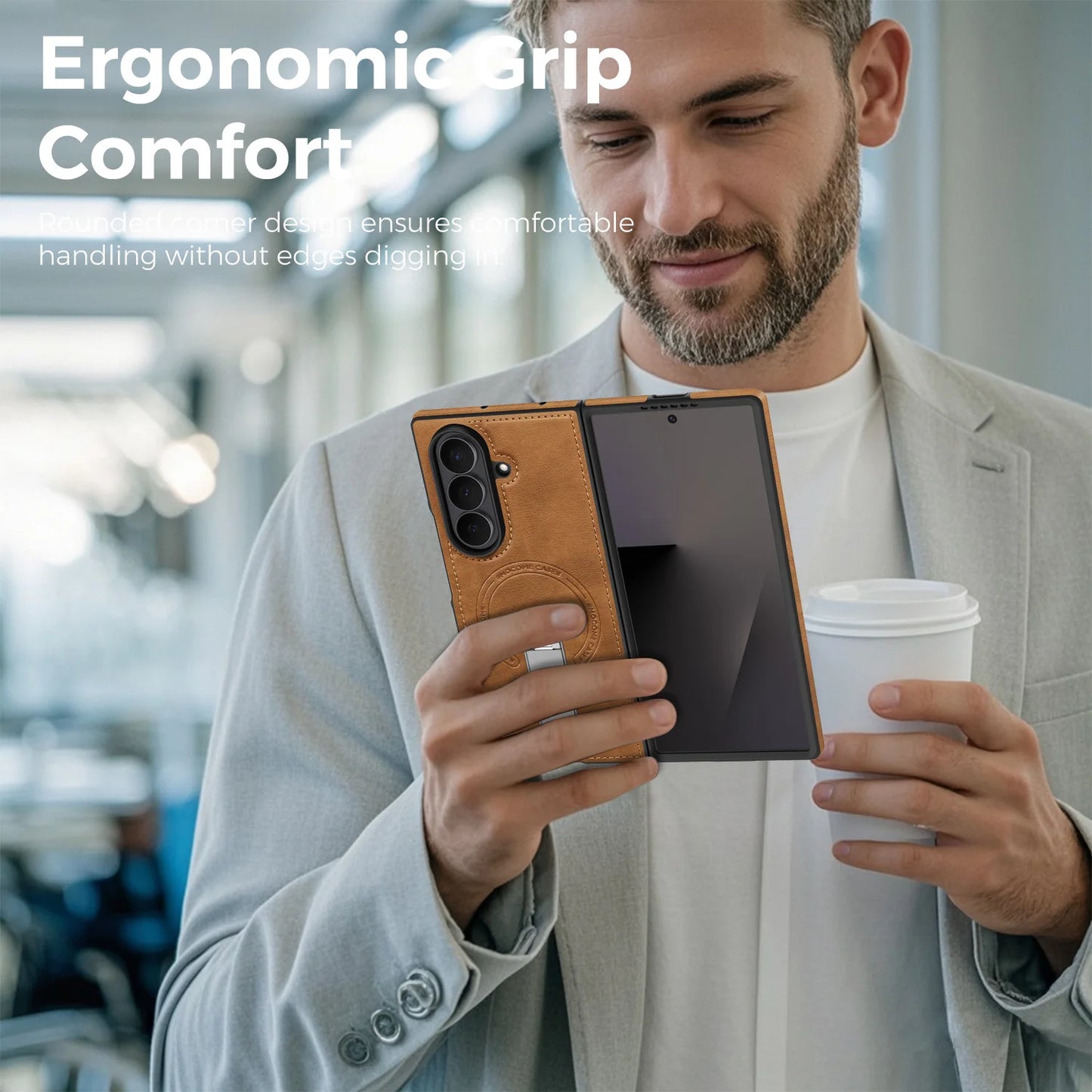 Fold 7 Strong Magnetic Phone Case for Samsung Galaxy Z Fold 7 6 5 4 3 Wireless Charging Metal Rotating Bracket Pu Leather Cover