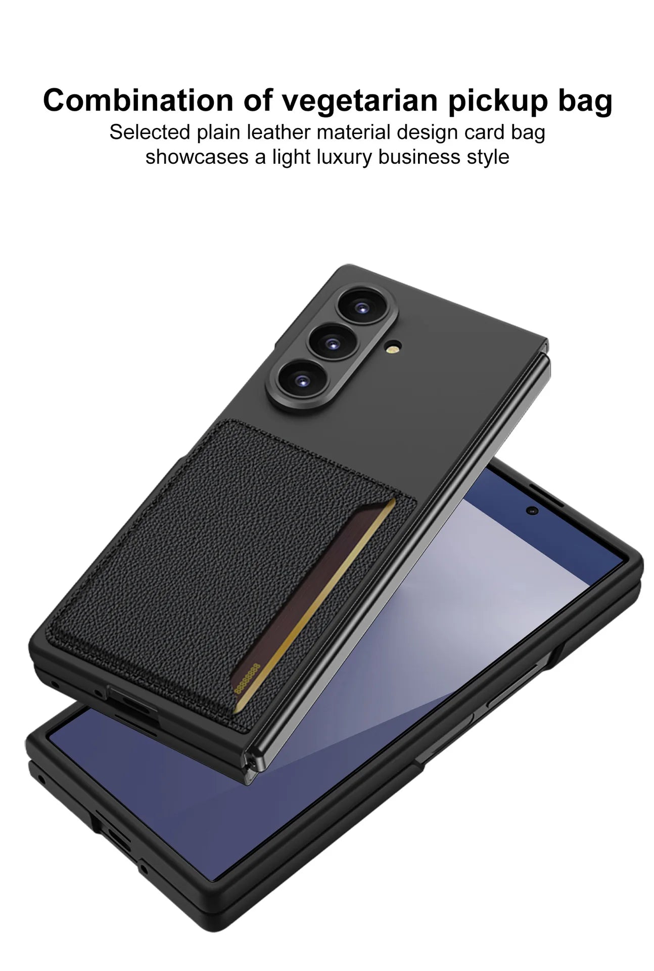 Fold7 Lichee Pattern Pu Leather Phone Case for Samsung Galaxy Z Fold 7 6 5 Card Slot Camera Protection Slim Anti Fall Hard Cover