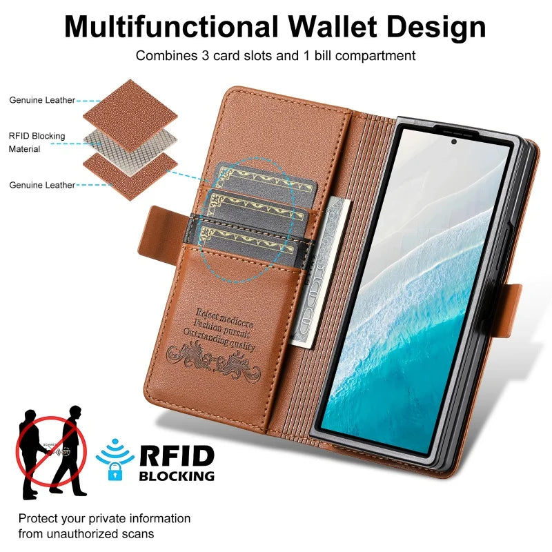 Luxury Magnetic Anti-theft Brush Leather Wallet Card Slot Phone Case for Samsung Galaxy Z Fold 7 6 5 4 3 Purse Holder Cover Etui