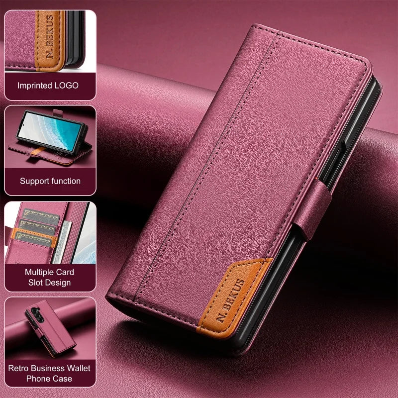 Luxury Magnetic Anti-theft Brush Leather Wallet Card Slot Phone Case for Samsung Galaxy Z Fold 7 6 5 4 3 Purse Holder Cover Etui