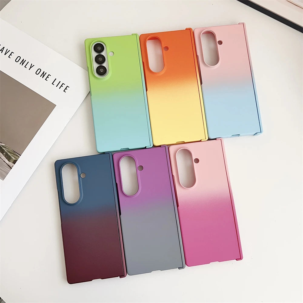 For Samsung Z Fold 7 6 Silicone Gradient Dual Color Case For Galaxy Z Fold 5 3 4 Fold6 Filp7 Hinge Protector Shockproof Cover