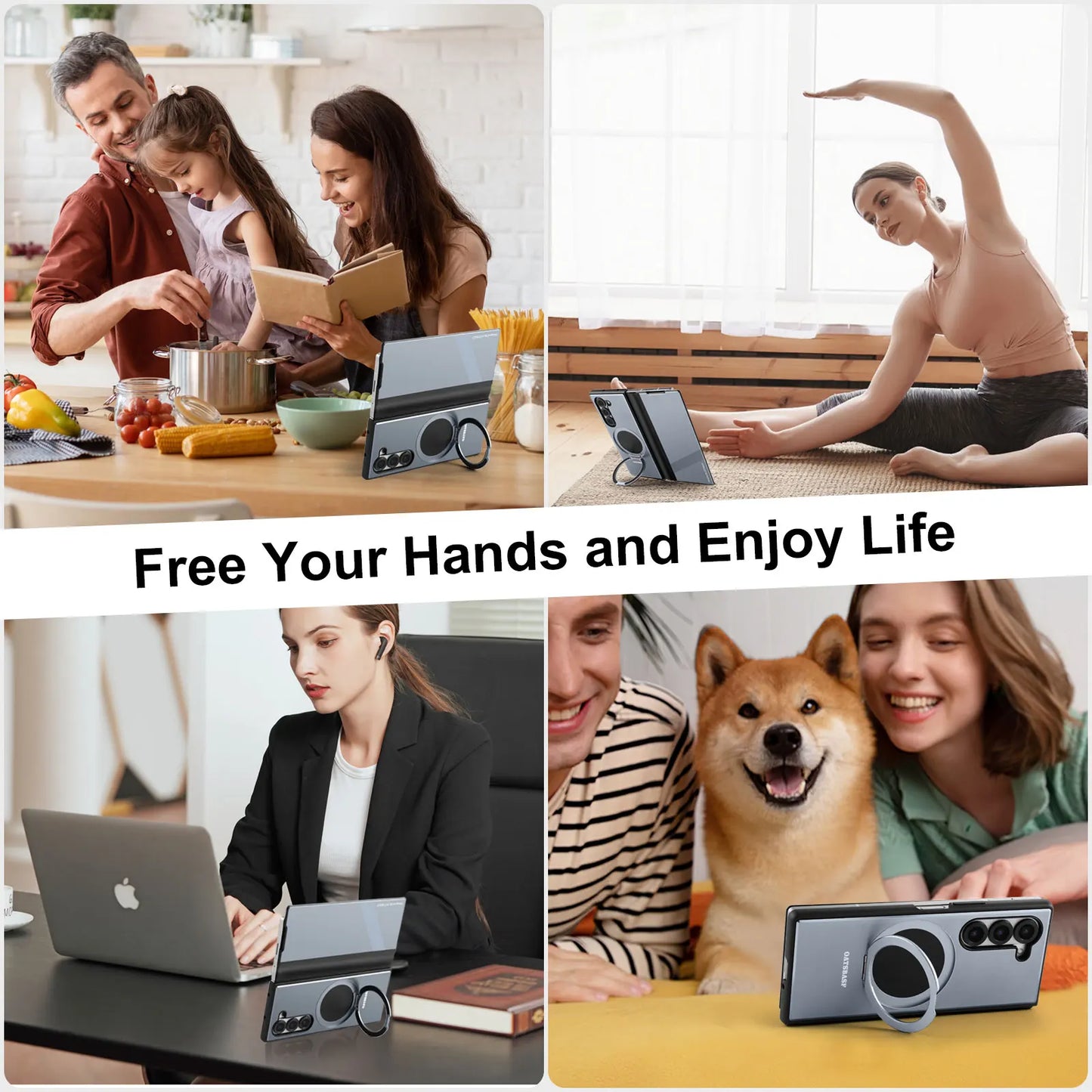 Case With Magsafe Kickstand 360° Rotatable Leather Full Body Protective Cover with Ring