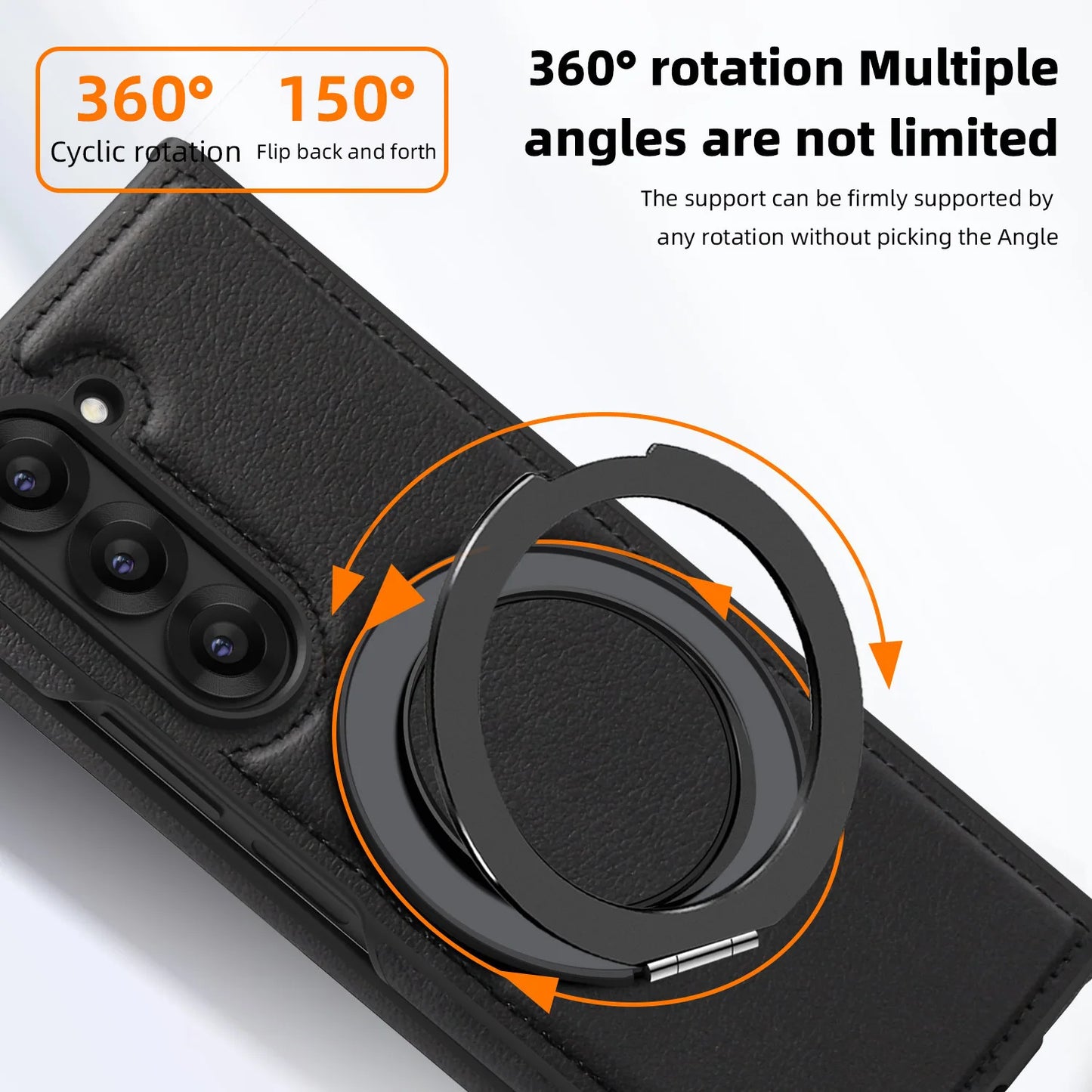 Phone Case for Samsung Galaxy Z Fold 7 Fold6 5 4 3 Strong Magnetic Ring&360 °rotating Bracket Wireless Charging Pu Leather Cover