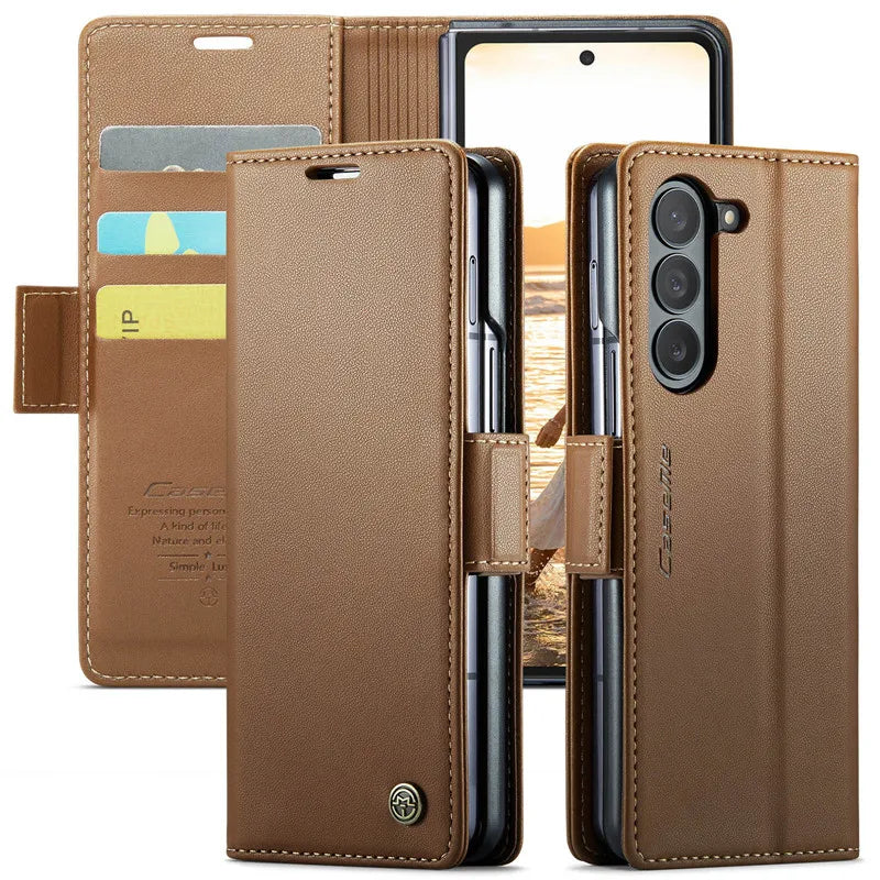 Luxury Magnetic Leather Wallet Multi Card Phone Case for Samsung Galaxy Z Fold 7 6 5 Fold6 Fold5 Shockproof Stand Cover Back Bag