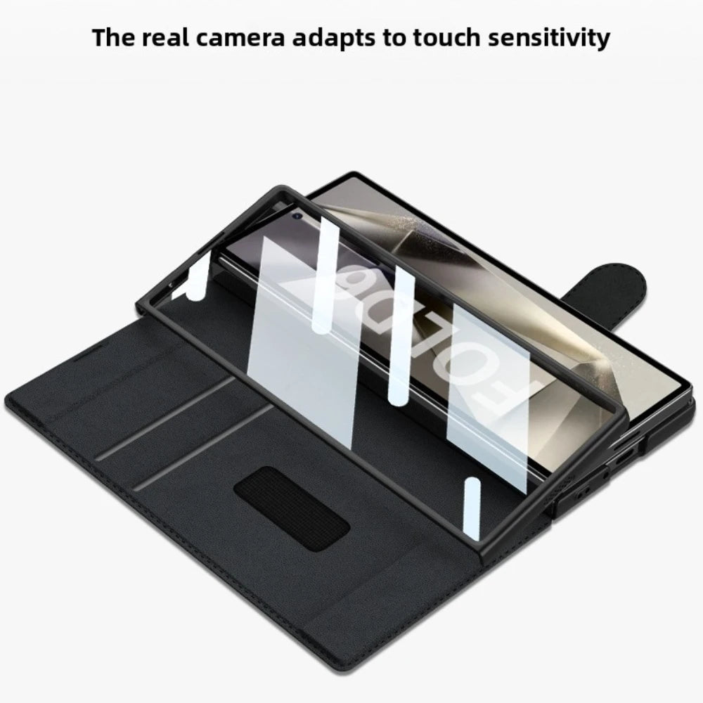 Fold 7 Card Holder Screen Film&Phone Case for Samsung Galaxy Z Fold 7 6 Pen Slot Magnetic Buckle Wallet Pu Leather+Pc Hard Cover