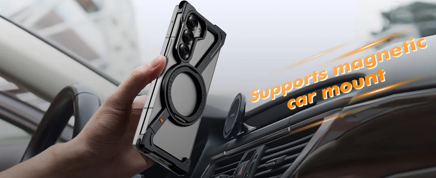 Oatsbasf Magnetic Phone Case for Samsung Galaxy Z Fold 6 5 Metal Slim Phone Protective Cover Shell with 360° Rotatable Stand