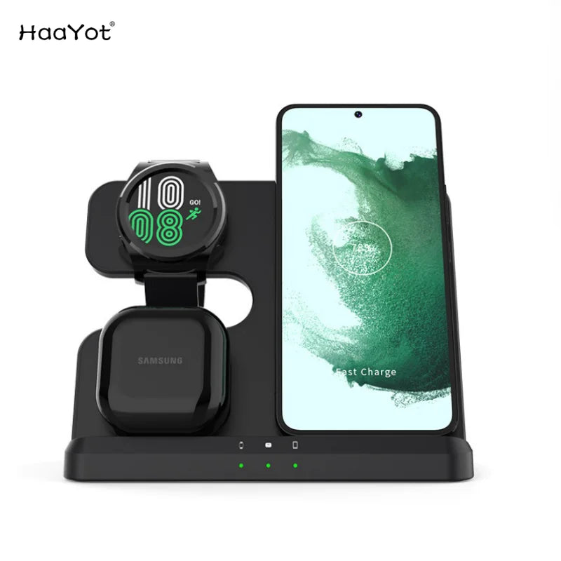 Galaxy Watch and Buds/Phones 3 in 1 Charger Wireless Charging Station for Samsung Watch 7 6 5 Pro/4 Active S25 Ultra S24 Flip 6