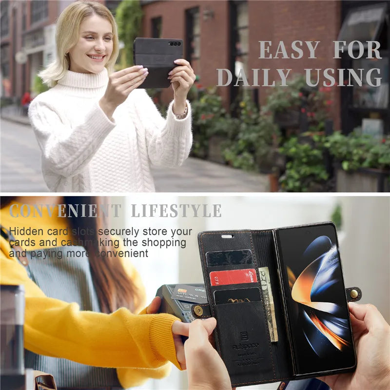 Retor Magnetic Leather Wallet Card Slots Phone Case for Samsung Galaxy Z Fold 7 6 5 4  Fold6 Fold5 Fold4 Flip Stand Cover Bag