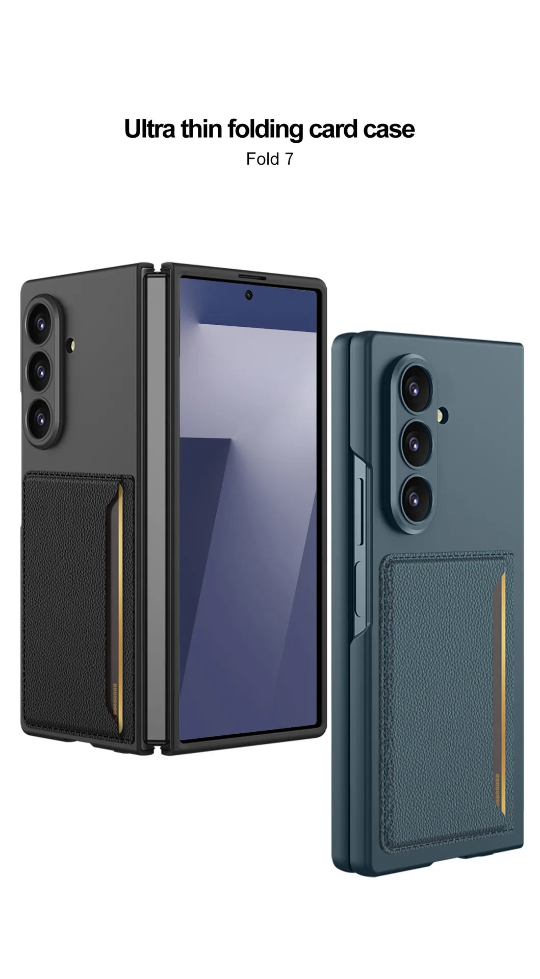 Fold7 Lichee Pattern Pu Leather Phone Case for Samsung Galaxy Z Fold 7 6 5 Card Slot Camera Protection Slim Anti Fall Hard Cover