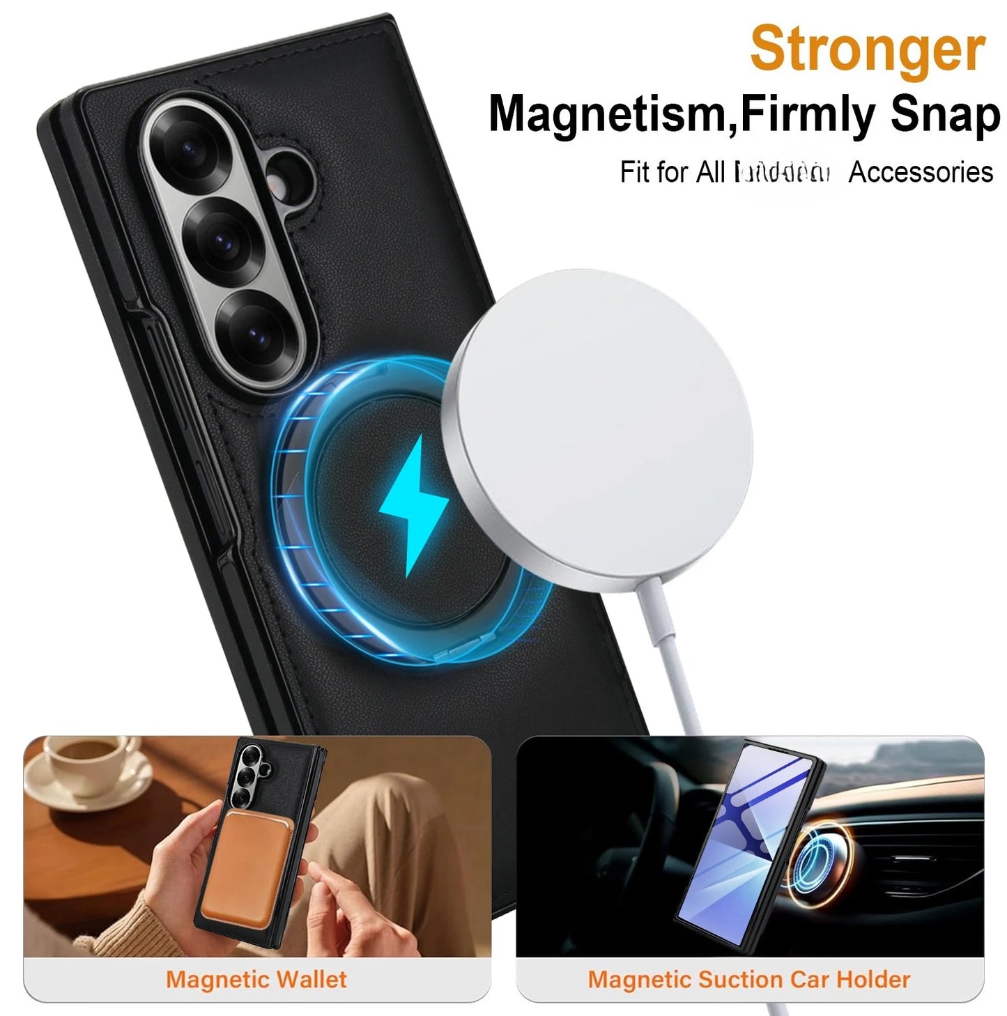 Rotating Bracket Pu Leather Phone Case for Samsung Galaxy Z Fold7 Z Fold 6 5 4 3 Magnetic Charging Camera Screen Protective Cover