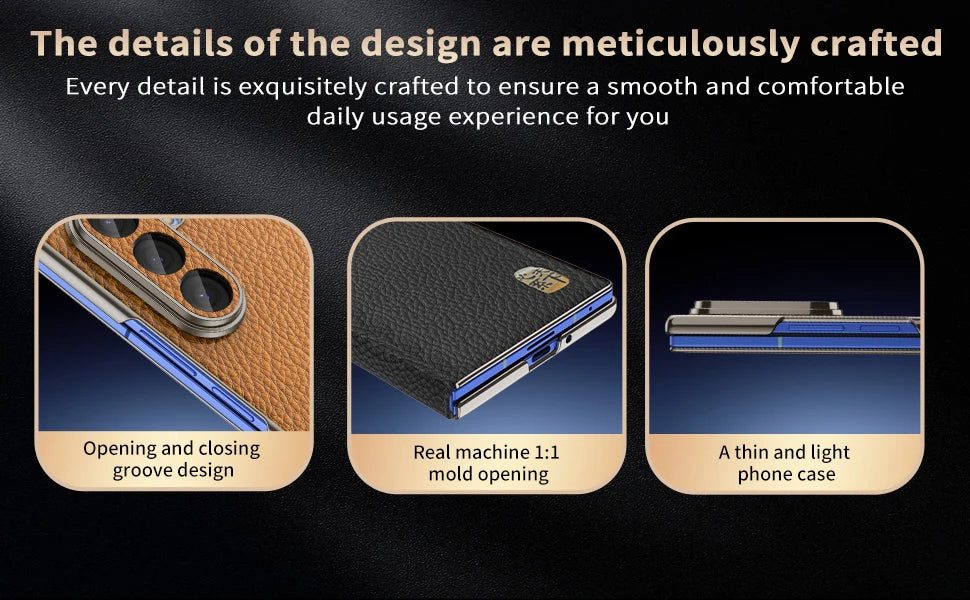 Genuine Cowhide Leather Phone Case for Samsung Galaxy Z Fold 7 Fold6 5 W24 W25 Fine Hole Lens Bumper Magnetic Suction Edge Cover