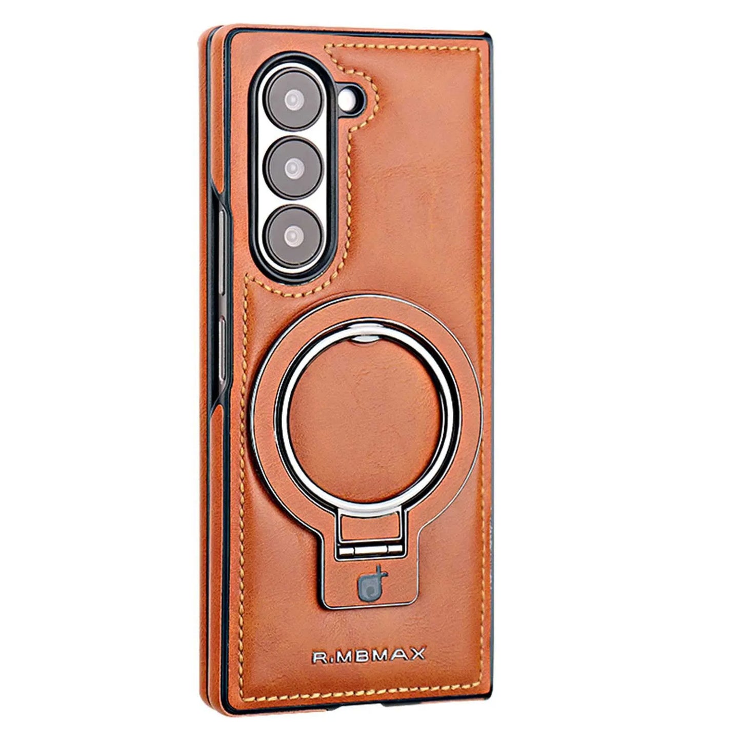 Electroplated Leather  Phone Case for Samsung Galaxy Z Fold 7 ZFold 6 5 4 3 Bracket Magnetic Wireless Charging Protective Cover