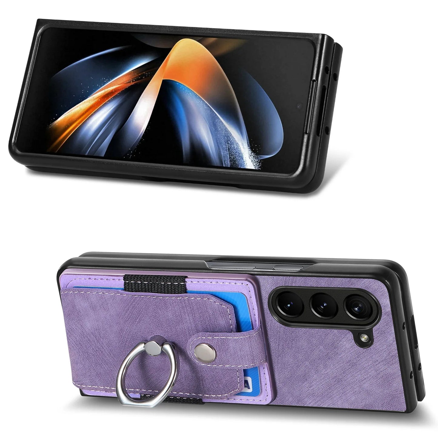 Z Fold 7 Retro Pu Leather Phone Case for Samsung Galaxy Z Fold 6 5 4 3 Magnetic Hardware Ring&buckle Card Slot Bag Bracket Cover