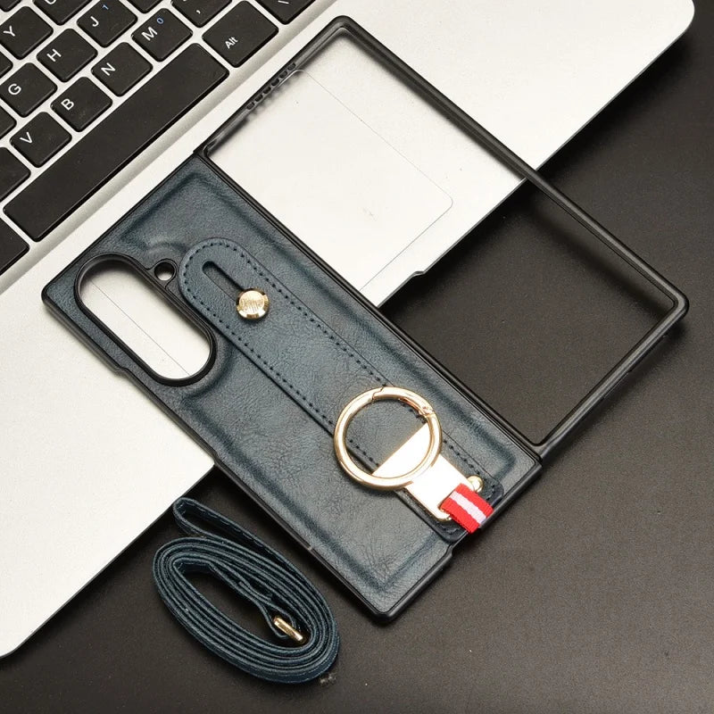 Samsung Galaxy Z Fold 7 New Anti-Shock Business Leather Wristband Cover Case For Samsung ZFold7 Non-Slip Protective Case