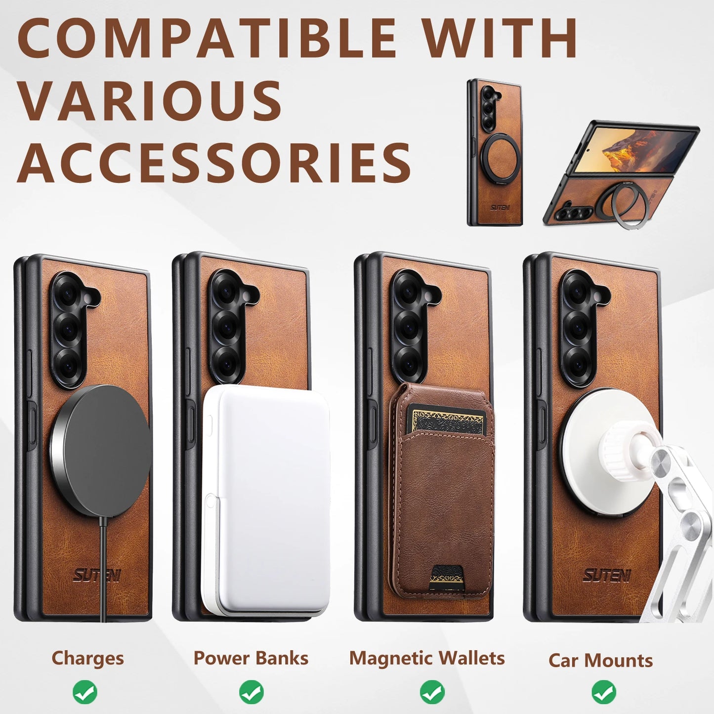 Oil Wax Leather Flip Phone Case for Samsung Galaxy Z Fold 7 Zfold6 5 Magnetic Wireless Charging Hardware Ring Bracket Back Cover