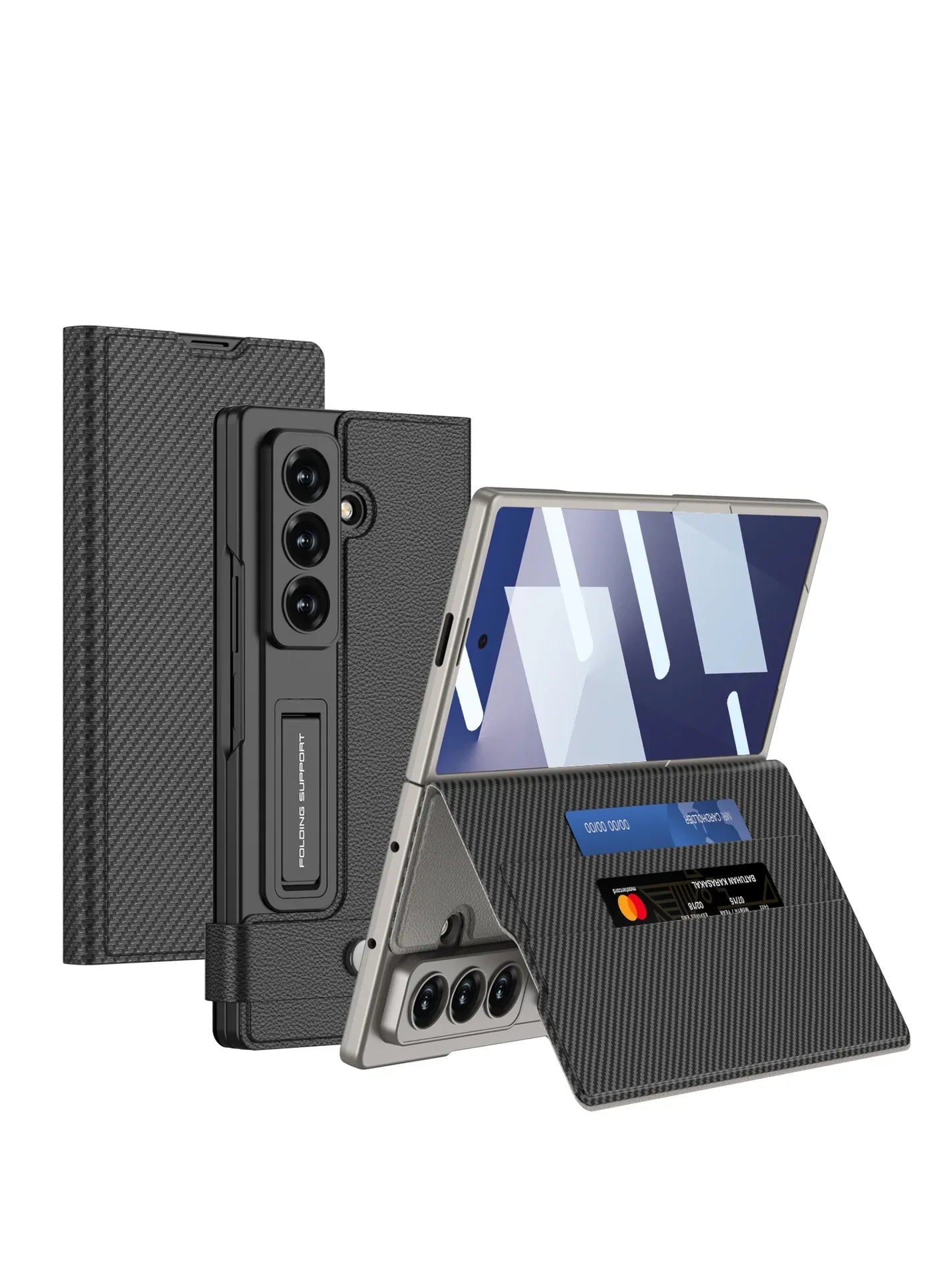 Fold7 Film+Phone Case for Samsung Galaxy Z Fold 7 Card Holder Magnetic Buckle Wallet Flip Wireless Charging Stand Leather Cover