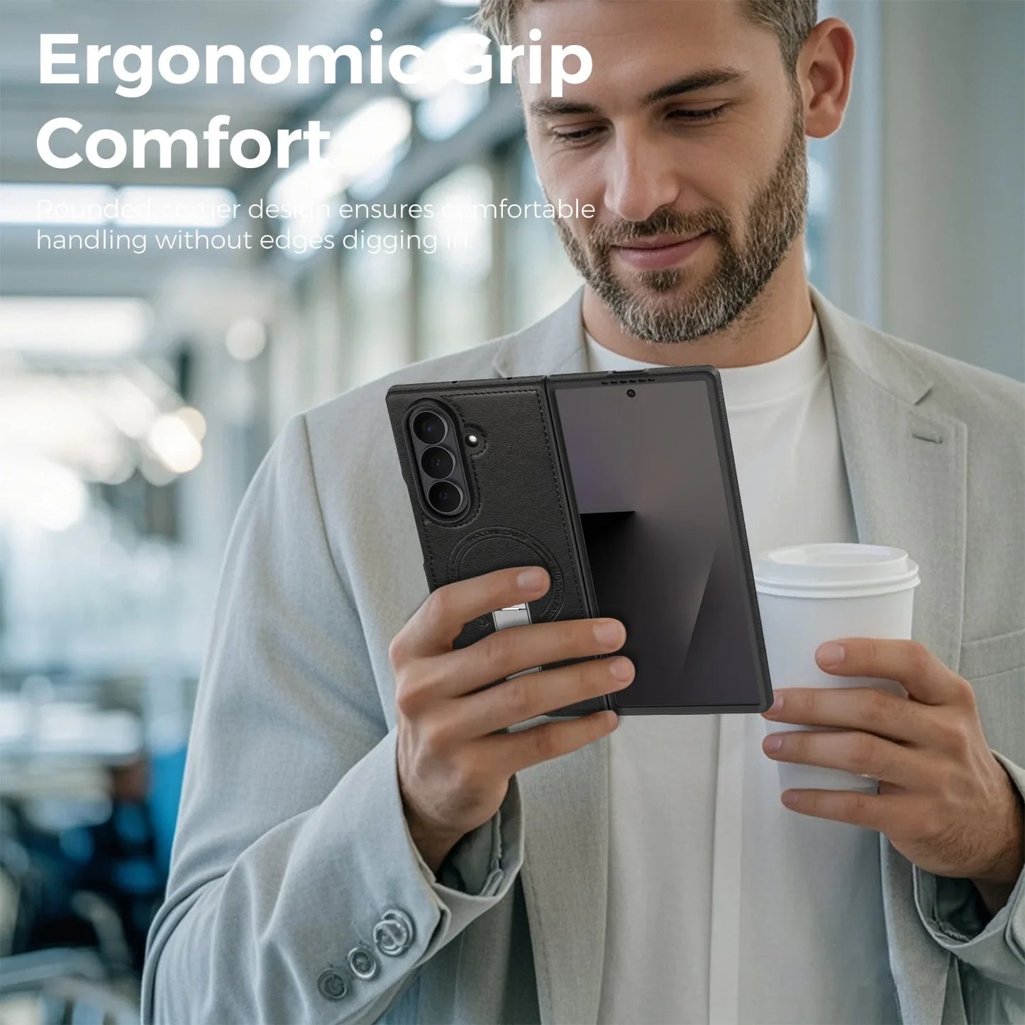 Fold 7 Strong Magnetic Phone Case for Samsung Galaxy Z Fold 7 6 5 4 3 Wireless Charging Metal Rotating Bracket Pu Leather Cover